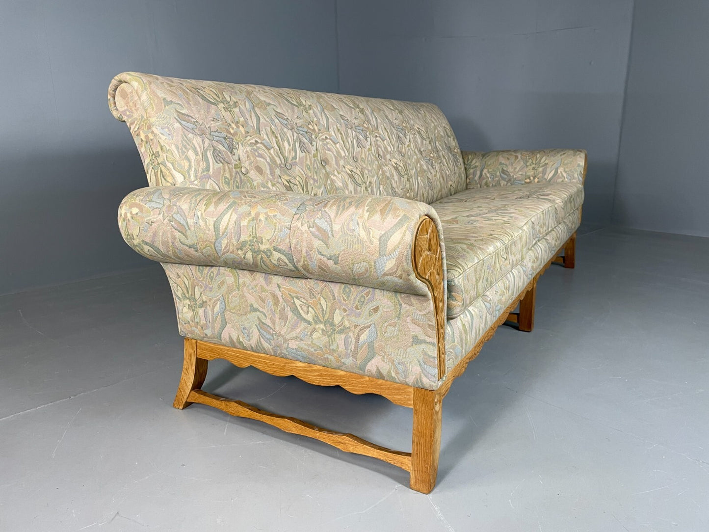 Danish 3 Seater Sofa Oak Frame Floral Kjaernulf 1970s Vintage Retro V3SS EB67488