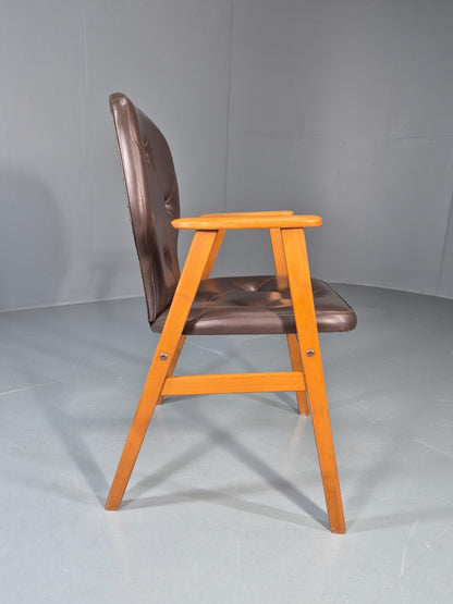 Mid Century Lounge Chair Vintage Swedish 1960s Beech Brown Vinyl EB11139 MNOR5