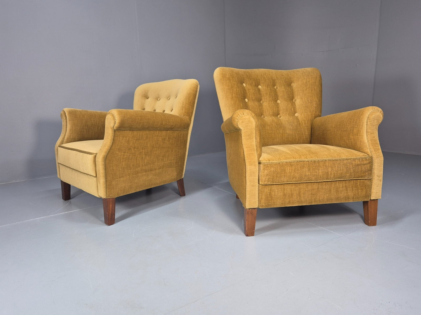 2 Art Deco Cottage Chairs Vintage Danish Gold Velour  1940s   EB10737 VCLO0