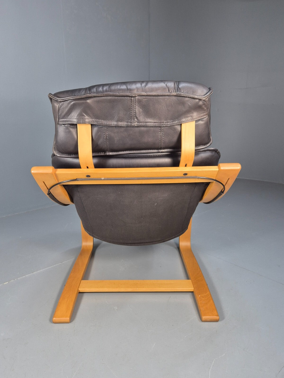 Vintage Black Leather Armchair Blonde Bentwood 1980s Danish MCM EB9256 MBEN5