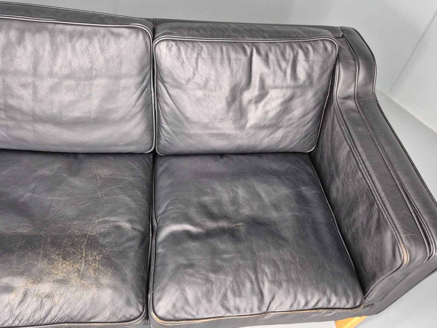 Vintage Danish 3 Seat Sofa Black Leather Mid Century Retro  EB10470 M3SS6