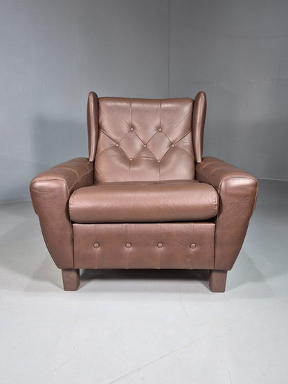 Vintage Danish Lounge Chair Brown LeatherWingback 1970s Retro MCM EB7815 MNOR - UKDK FURNITURE