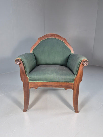 A Vintage Danish Antique Chair Green and Mahogany Shield Back 1920s EB8924 VCLO - UKDK FURNITURE