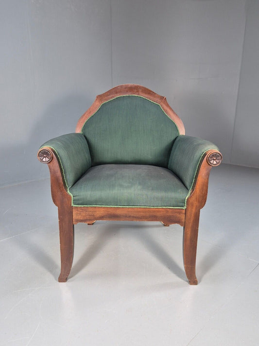 A Vintage Danish Antique Chair Green and Mahogany Shield Back 1920s EB8924 VCLO - UKDK FURNITURE