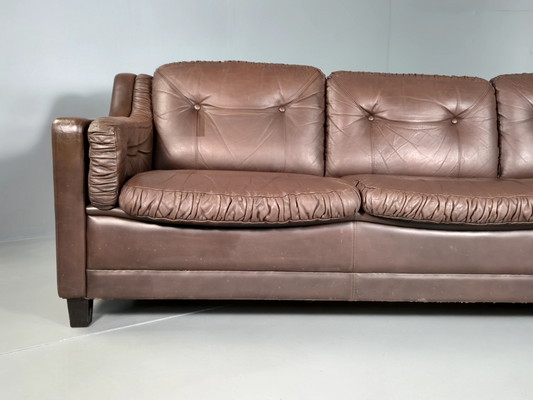 Vintage Danish 3 Seat Sofa Brown Leather 1970s Retro MCM EB6986 M3SS - UKDK FURNITURE
