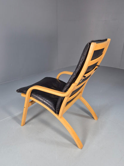 Vintage Stouby Black Leather Bentwood Armchair Retro Danish EB9297 MBEN - UKDK FURNITURE