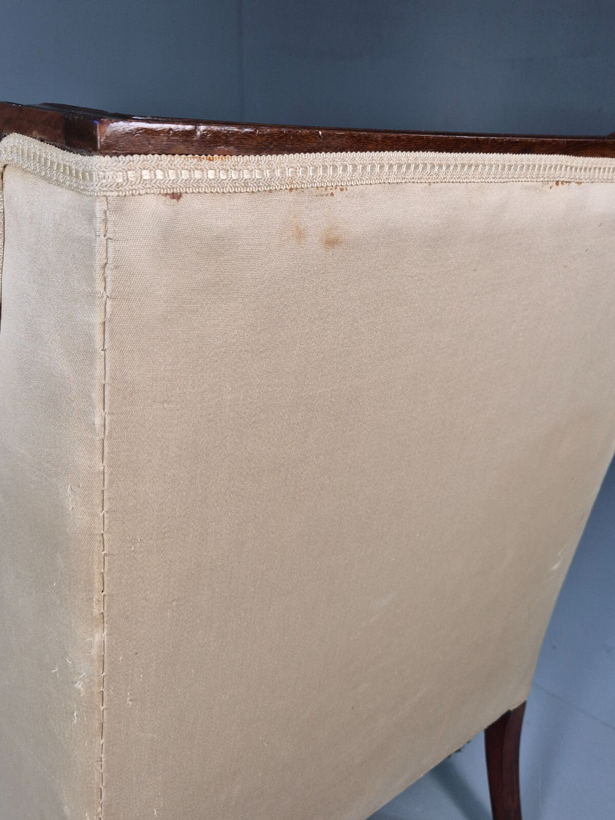 Antique Edwardian Mahogany Armchair Satin Creme Leaf Pattern Fabric EB8446 VCLO - UKDK FURNITURE