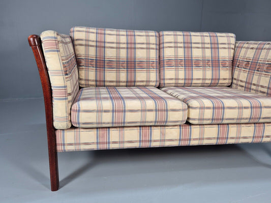 Vintage Danish 2 Seat Sofa Tartan Cotton Wood Frame Stouby 1980s MCM EB8598 M2SS - UKDK FURNITURE