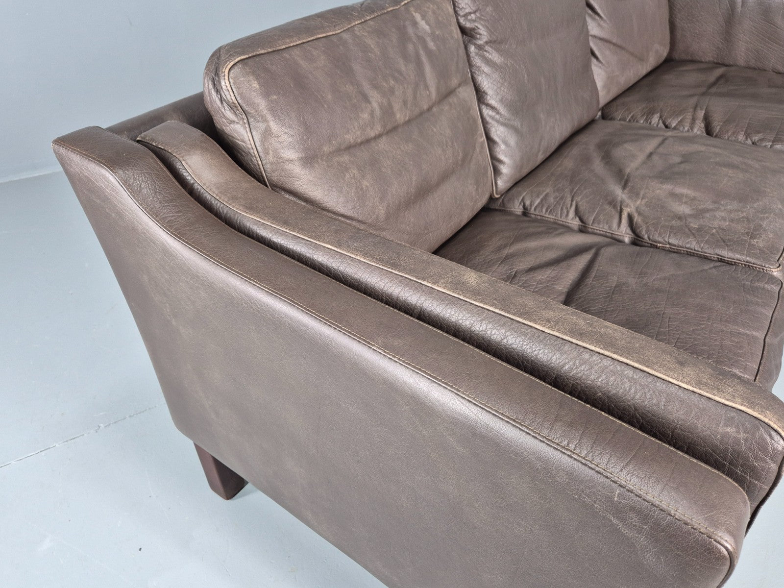 Vintage 3 Seat Sofa Danish Brown Leather Mid Century Retro 1970s EB10487 M3SS13
