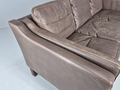Vintage 3 Seat Sofa Danish Brown Leather Mid Century Retro 1970s EB10487 M3SS13