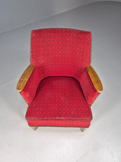 Vintage Danish 1950s Tub Chair Teak Arms Original Cloth Retro MCM EB9624 MNOR - UKDK FURNITURE