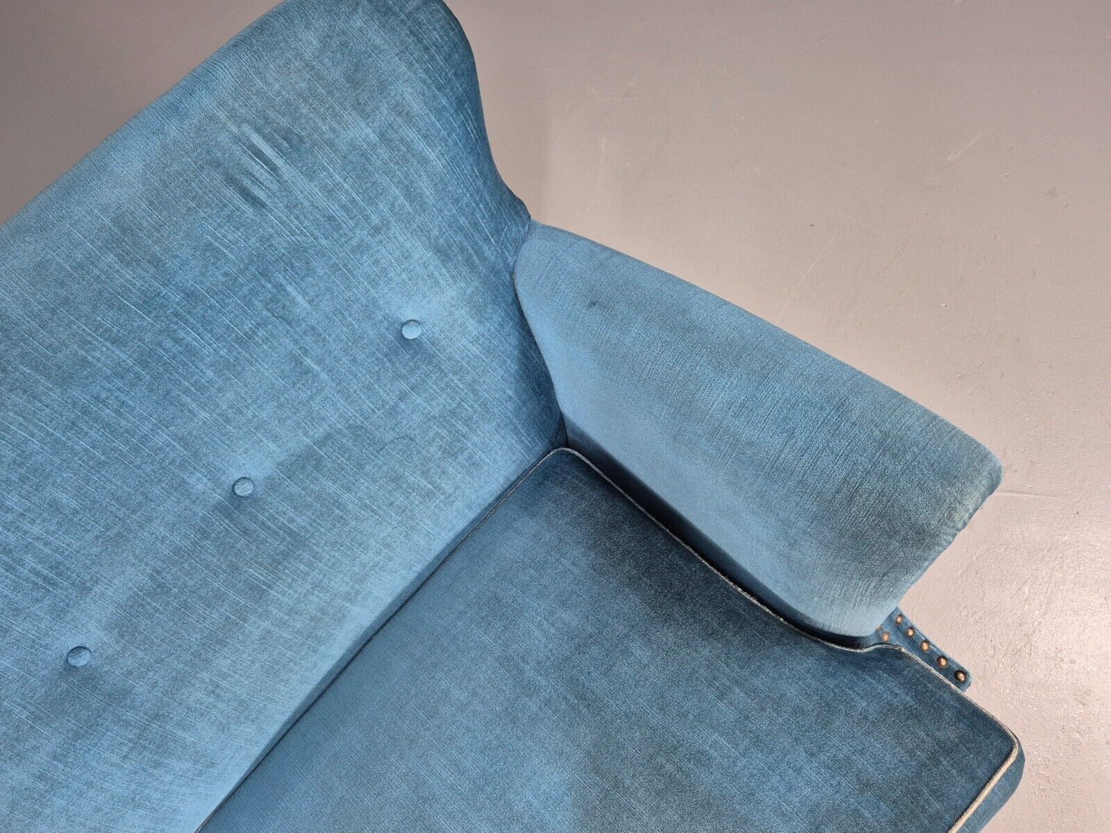 Vintage Danish Mid Century Sofa Bright Blue Velour 1950s Retro MCM EB8934 V3SS - UKDK FURNITURE
