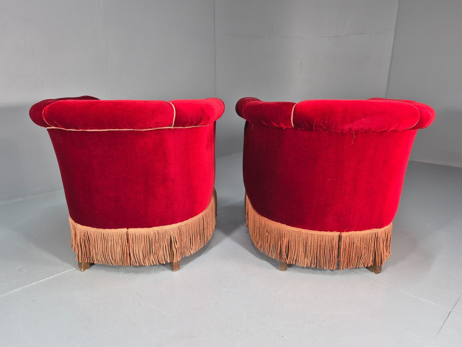 Art Deco Tub Chair Danish Red Velvet Tassels 1920s  EB10770 VCLO13