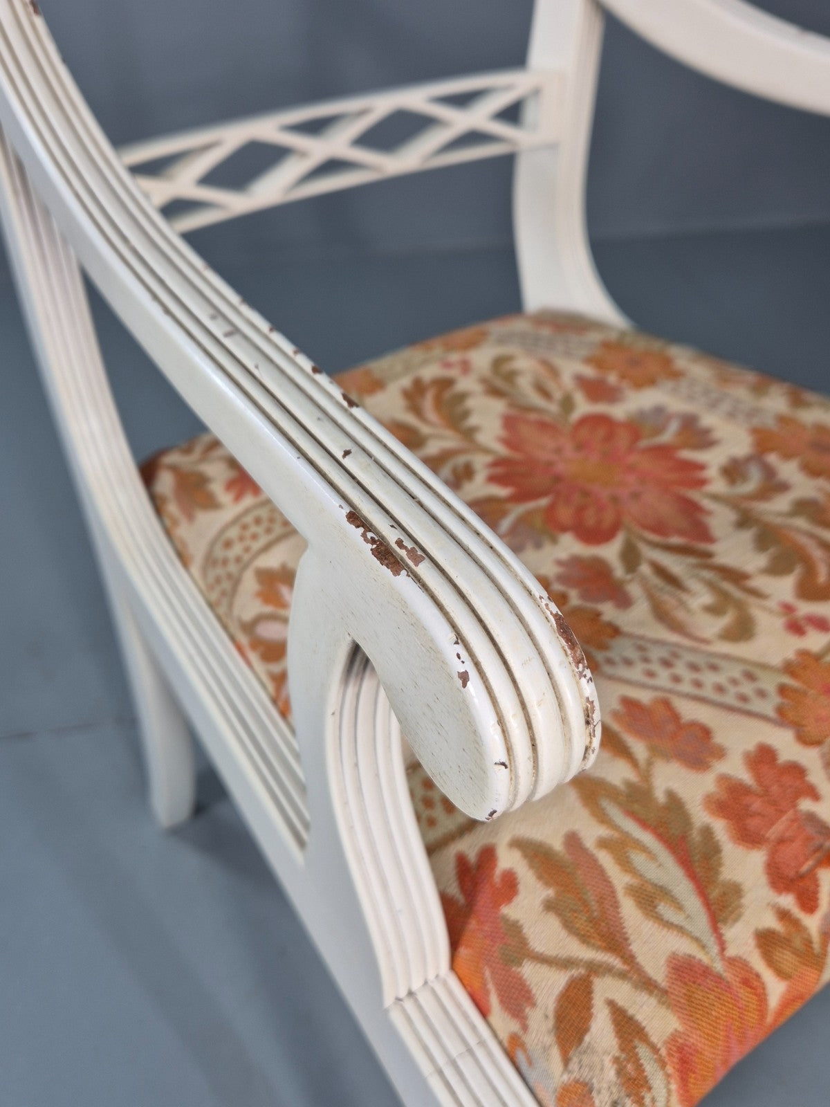 8 Regency Style Dining Chairs 1970s Retro Repro Floral Pads Armed EB11035 MDIN11