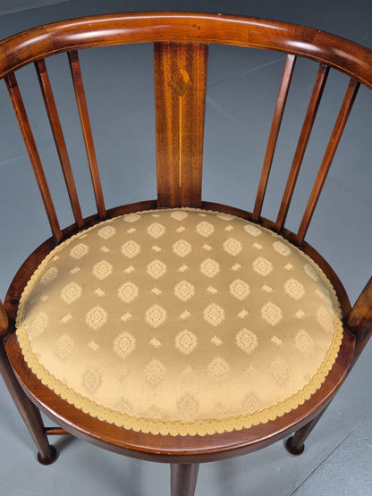 Edwardian Art Nouveau Corner Chair Mahogany Frame Tulip Inlay 1900s EB10715 VDIN11