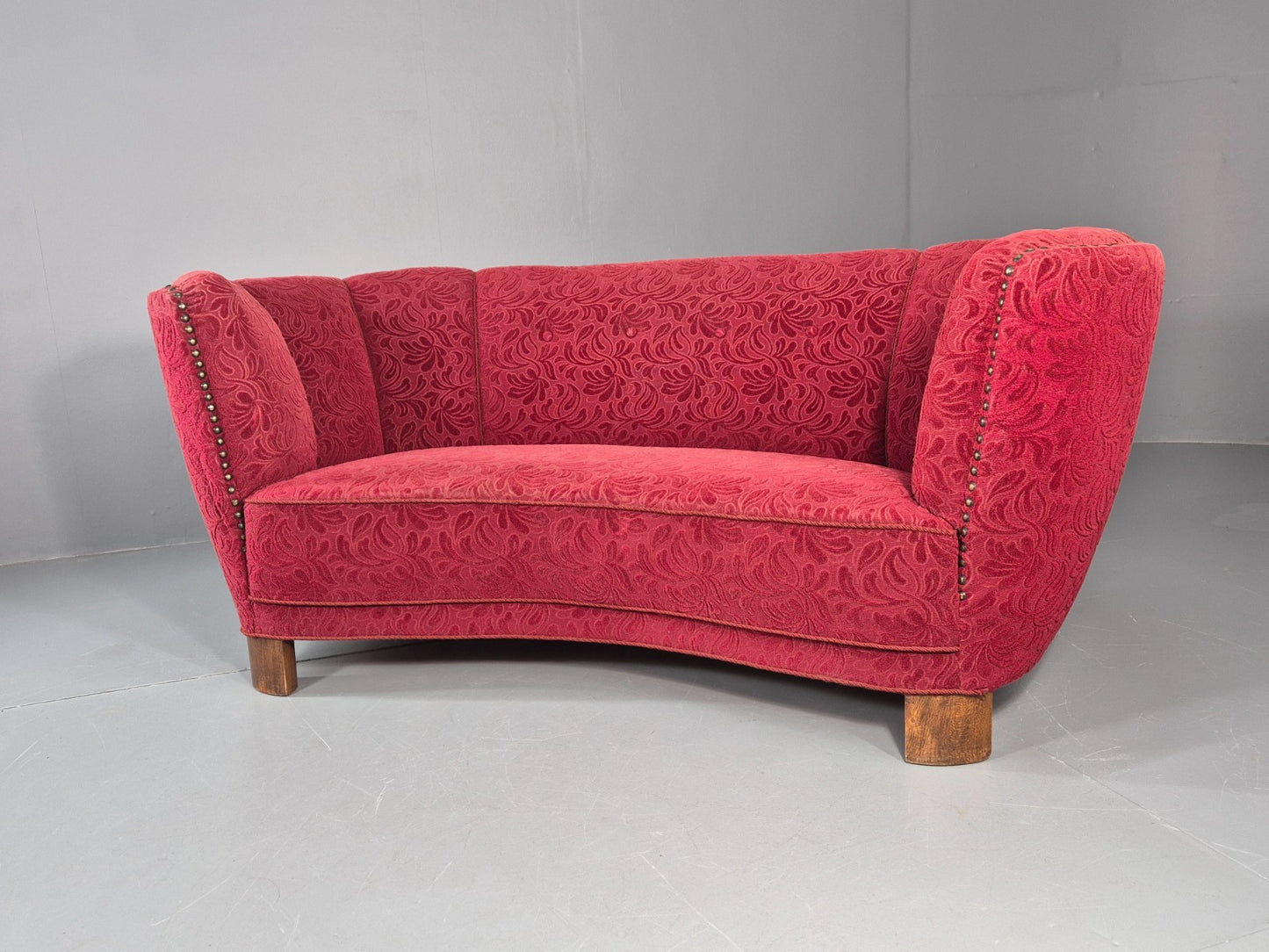 Classic Two Seater Danish Banana Sofa Art Deco 1930s Red Moquette EB10796 V2SS4