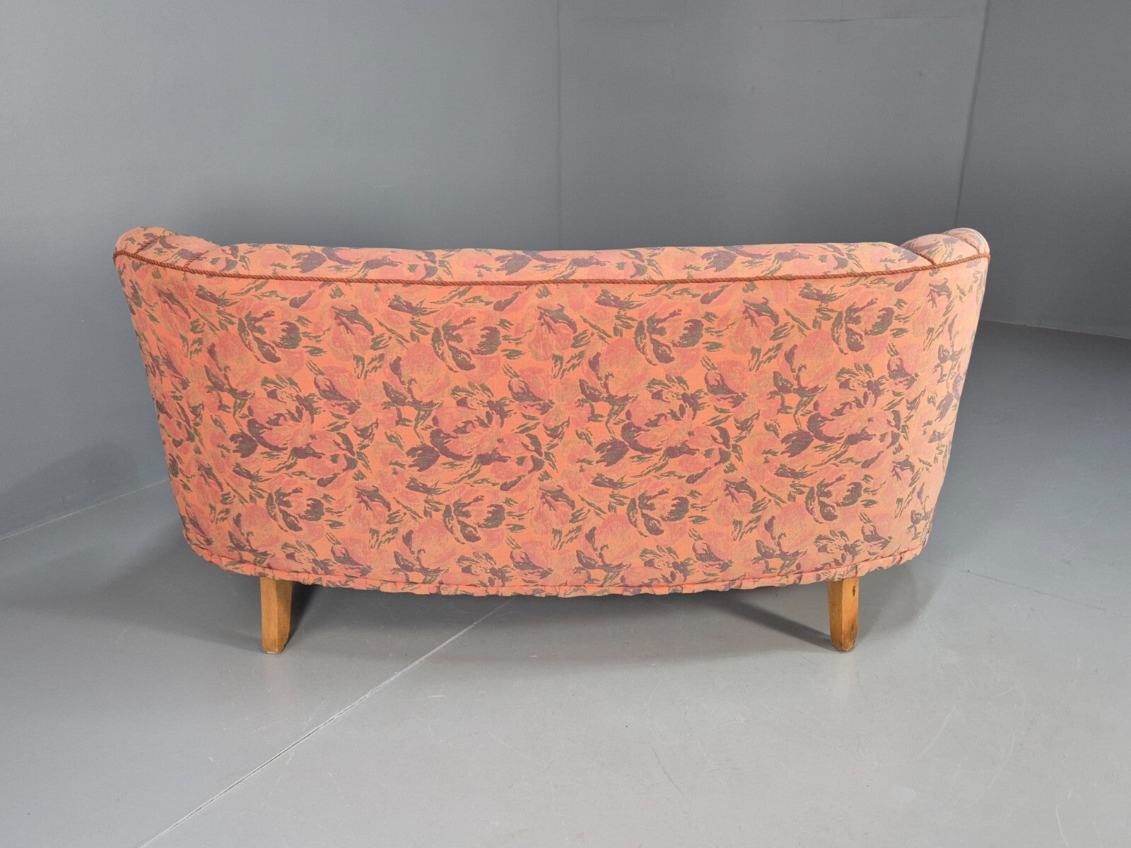 Vintage 3 Seater Sofa Banana Shaped Peach Floral Danish Design EB9572 V3SS - UKDK FURNITURE