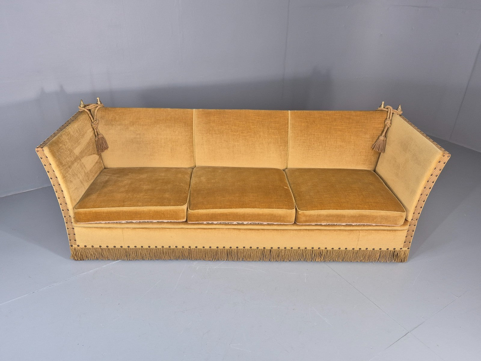 Three Seater Knole Sofa Vintage Danish 1960s Gold Velour Retro EB11432 V3SS6