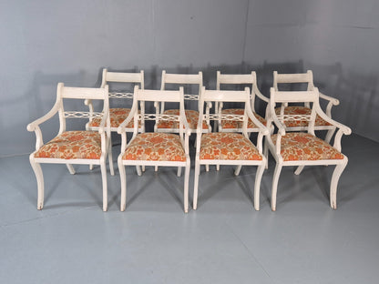 8 Regency Style Dining Chairs 1970s Retro Repro Floral Pads Armed EB11035 MDIN2