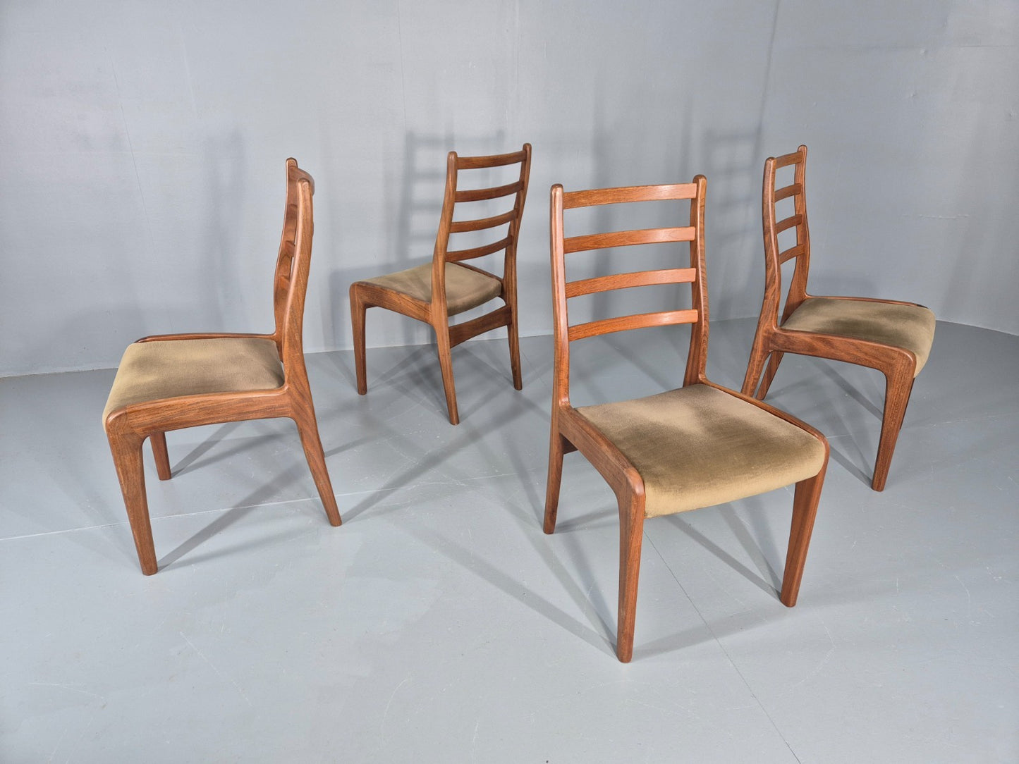 4 Vintage G Plan Dining Chairs Teak Ladder Back Frames Green Retro EB11836 MDIN13