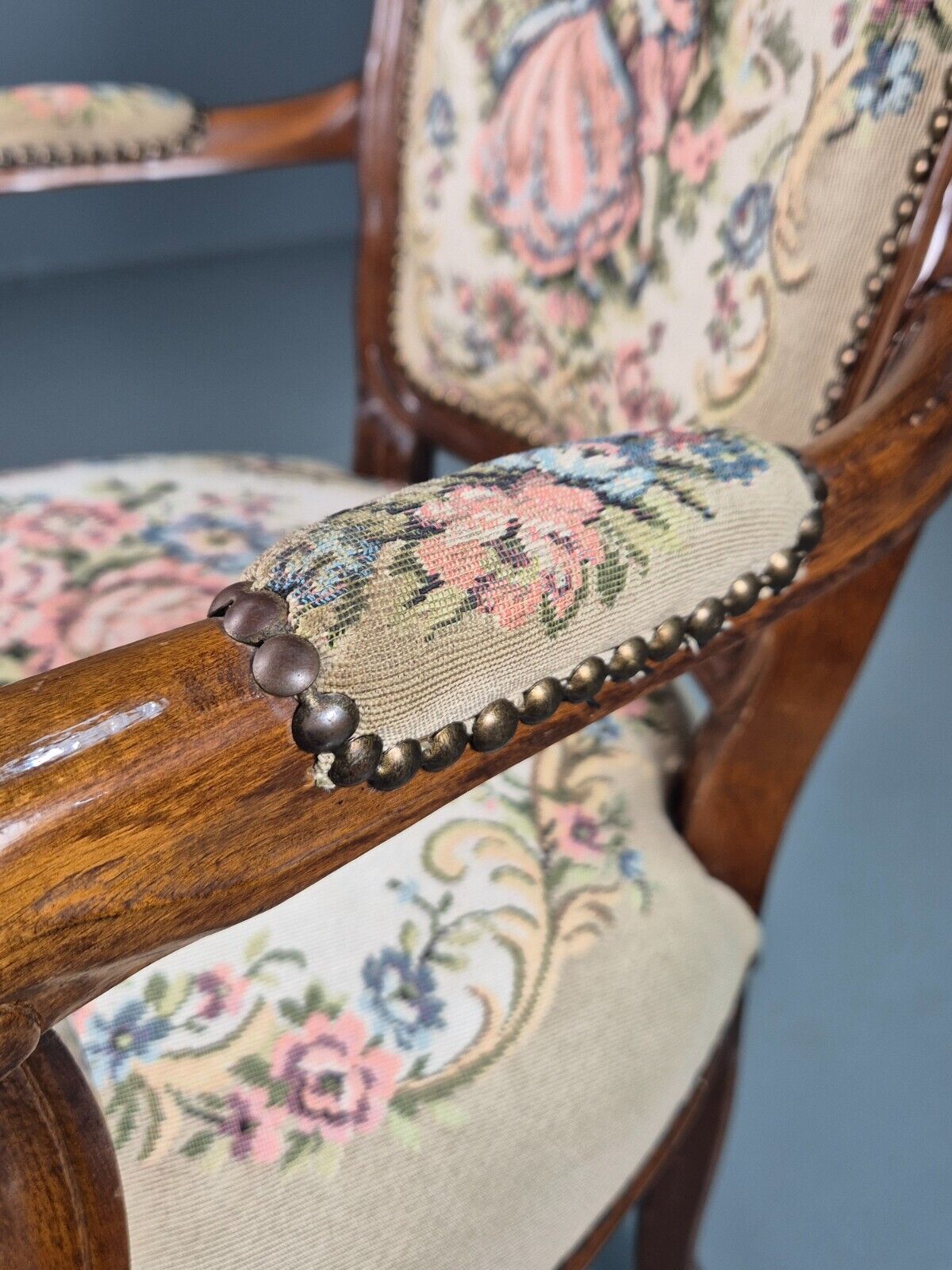 Vintage Danish Lounge Chair Fauteuil Floral Tapestry Hardwood Retro EB8083 VCAR - UKDK FURNITURE