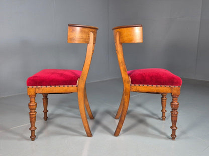 Pair Antique Danish Red Velvet And Mahogany Side Chairs Vintage EB8034 VCLO - UKDK FURNITURE