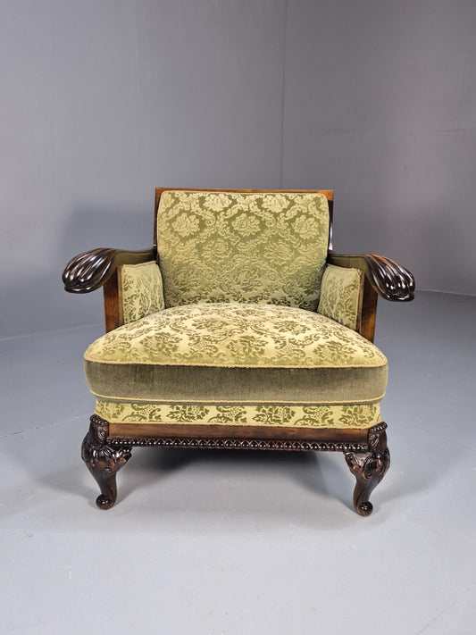 Vintage Danish Lounge Chair Antique Baroque Style Green Moquette EB9647 VCLO - UKDK FURNITURE