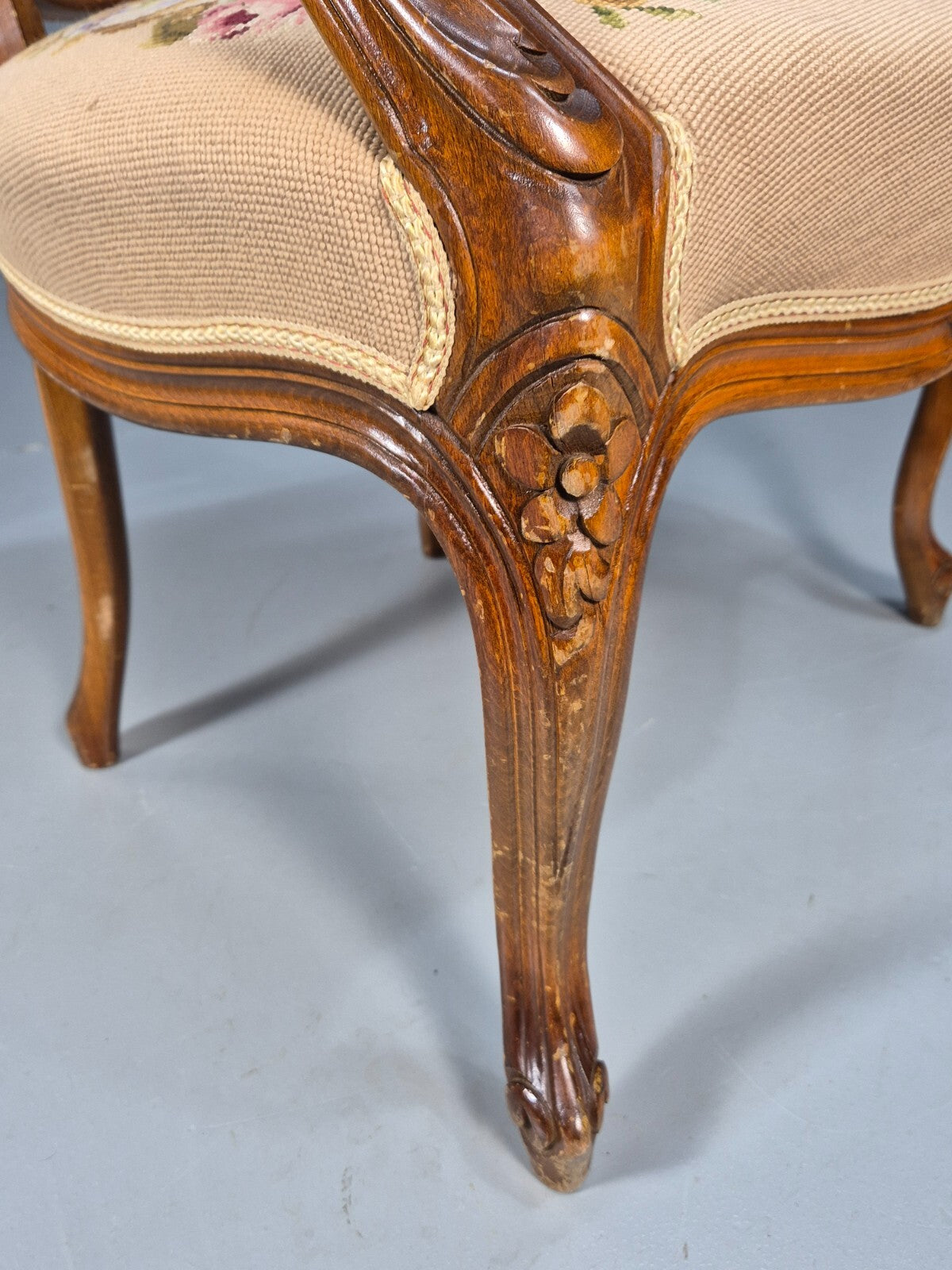 Vintage Armchair Embroidered Floral Pattern Louis XVI Style Beech EB9564 VCLO - UKDK FURNITURE