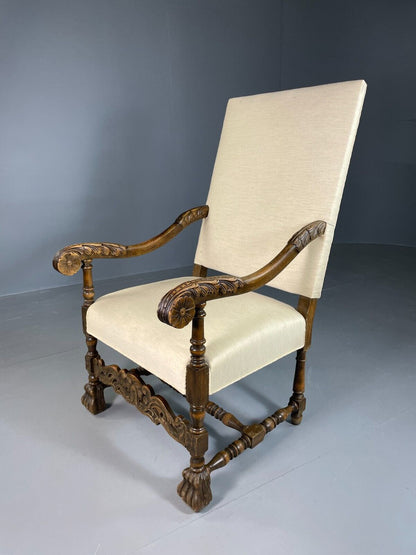 Vintage Danish Lounge Chair Cream Cotton Oak Frame Antique Style EB6917 VNOR - UKDK FURNITURE