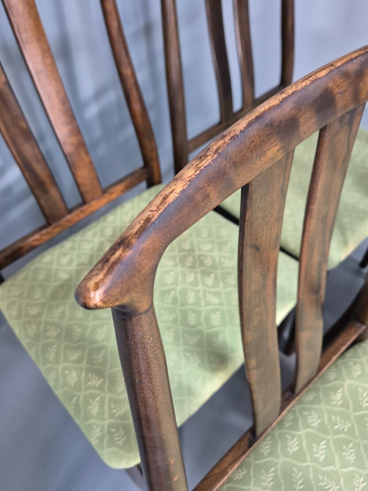 8 Vintage Danish Design Dining Chairs High back Hardwood Green 1970s EB9143 MDIN - UKDK FURNITURE