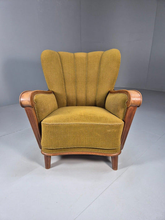 Art Deco Danish Oak Lounge Chair Green Wool 1940s Retro EB9047 VCLO - UKDK FURNITURE