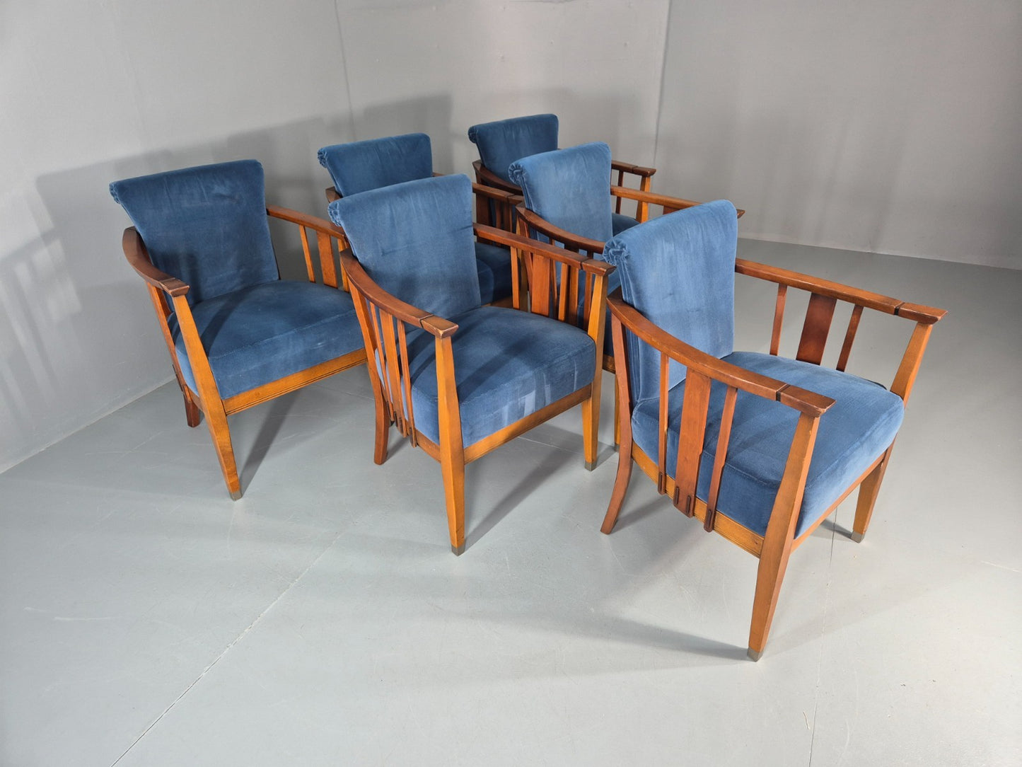 6 Art Deco Style Elbow Chairs Scandinavian Modern Blue Velvet   EB10935 VDIN3
