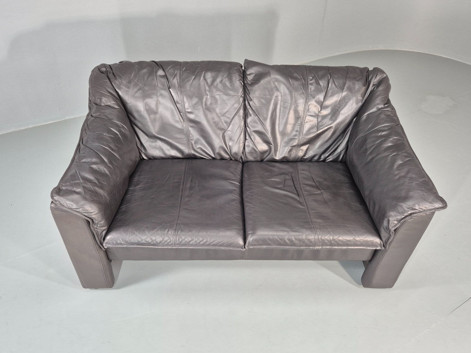 Vintage Thams Two Seater Sofa Black Leather 1980s Retro  EB11254 M2SS2