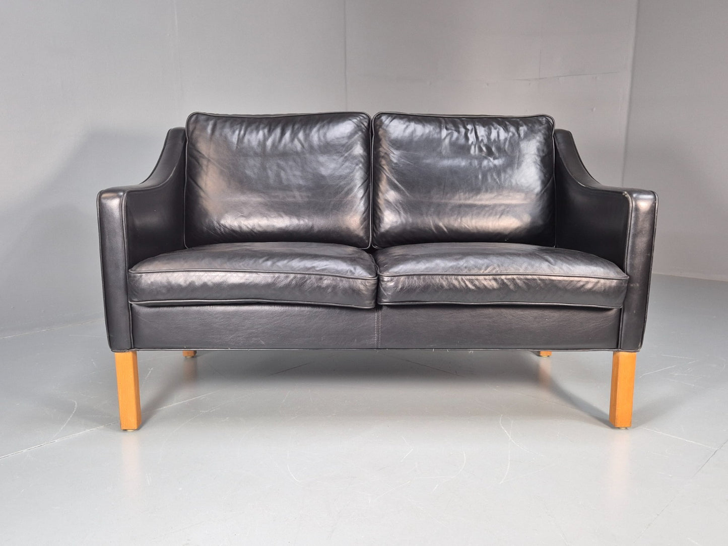 Two Seat Sofa Vintage Danish Black Leather 1970s Retro Mid Century  EB10122 M2SS4