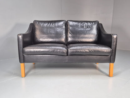 Two Seat Sofa Vintage Danish Black Leather 1970s Retro Mid Century  EB10122 M2SS4