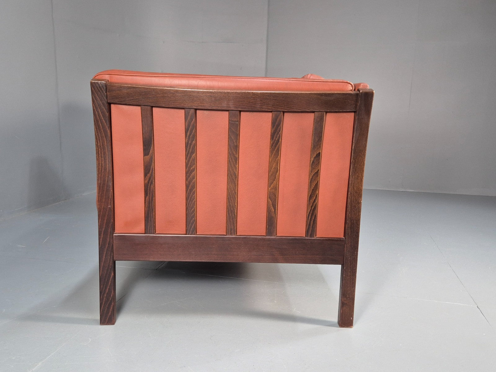 Mid Century 2 Seater Sofa Stouby Red Brown Leather Beech End Retro  EB10060 M2SS14