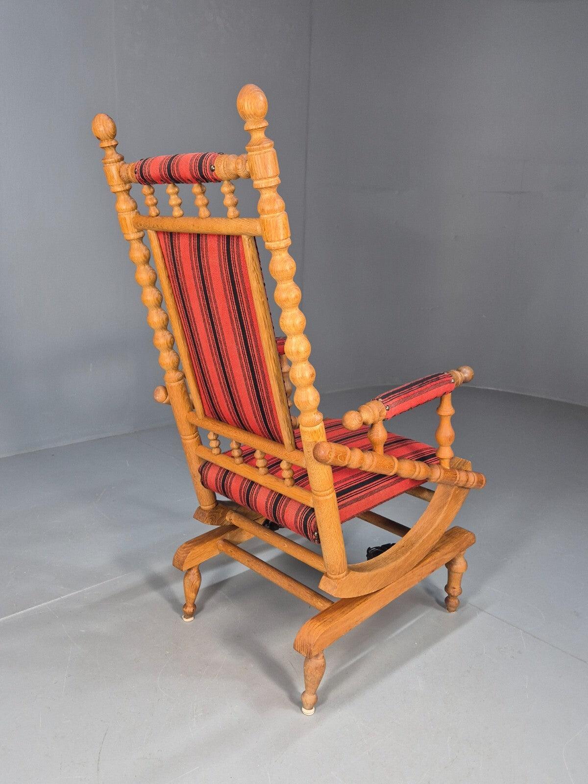 Vintage Danish Rocking Chair Oak Frame Red Stripe American Style EB9375 VCAR - UKDK FURNITURE