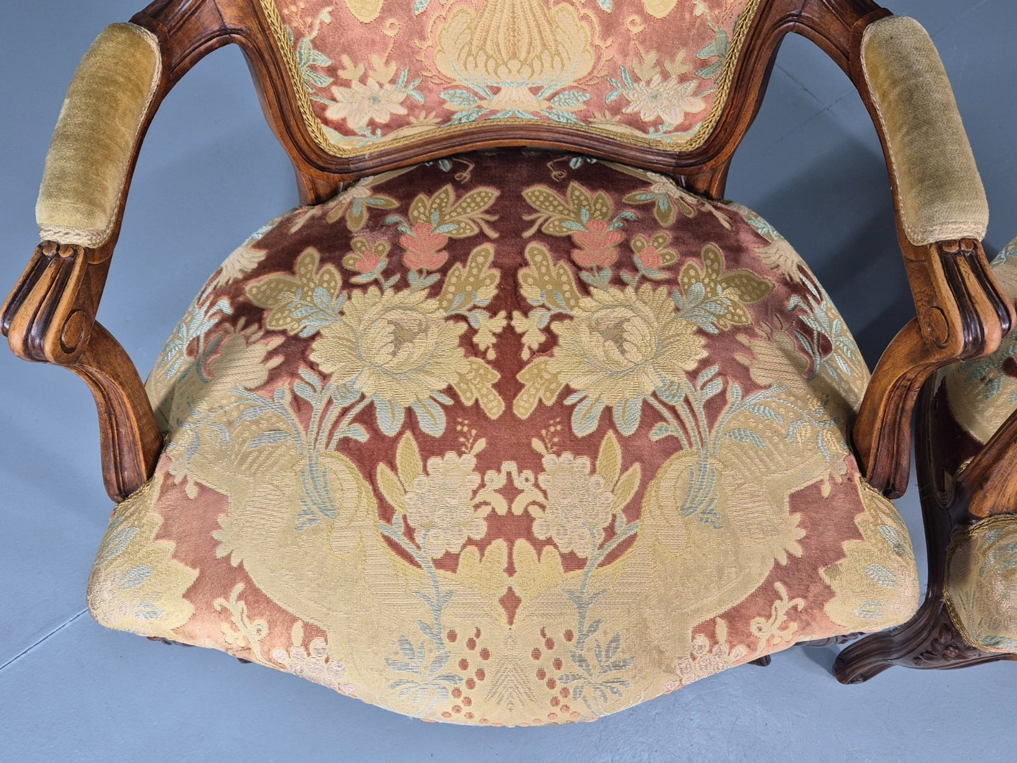 2 Vintage Rococo Armchairs 1950s Danish Floral Upholstery Retro EB11342 VCLO8