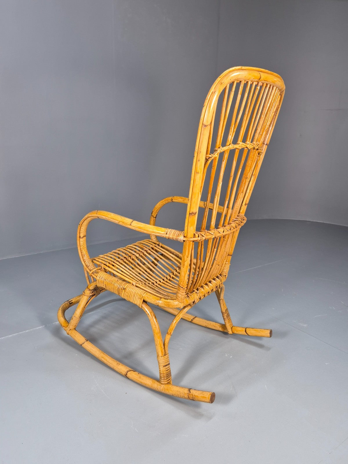 Vintage Franco Albini Style Cane Rattan Rocking Chair 1970s Retro EB9702 VBER - UKDK FURNITURE