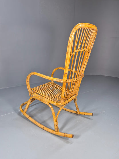 Vintage Franco Albini Style Cane Rattan Rocking Chair 1970s Retro EB9702 VBER - UKDK FURNITURE