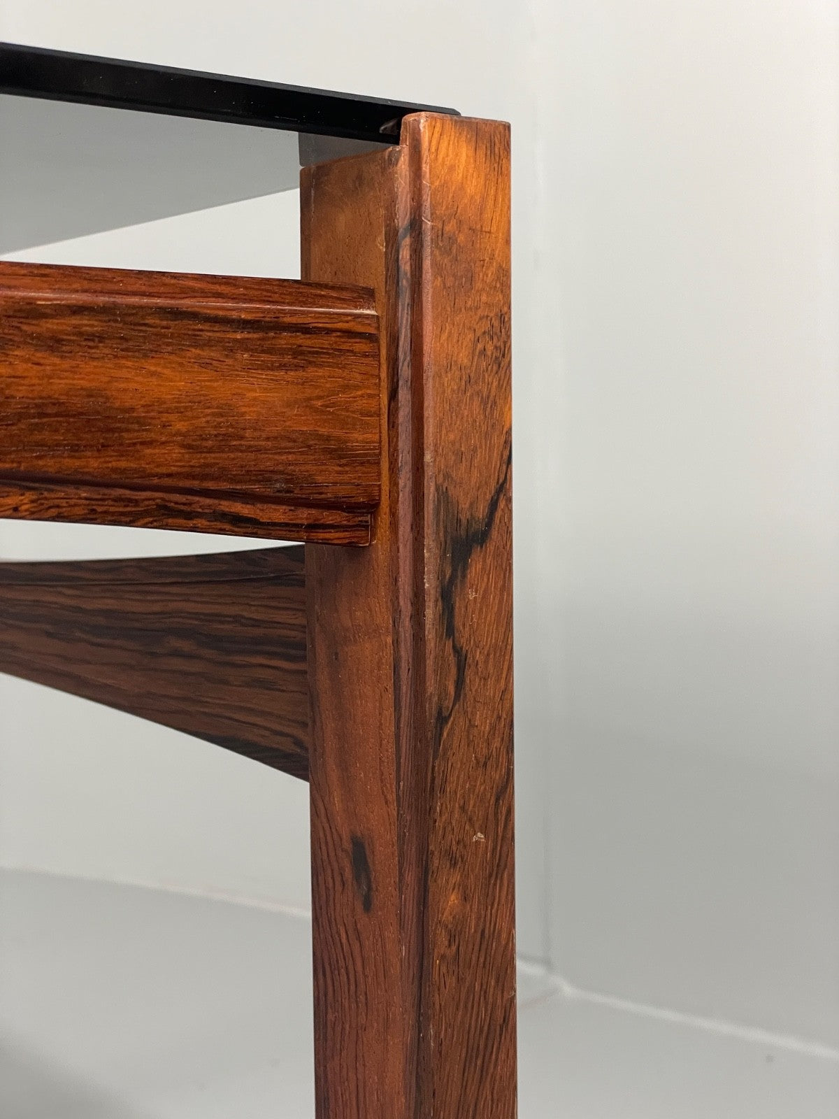 Vintage 1960s Coffee Table Smoked Glass Wood Swedish Mid Century EB11195 MWOO13