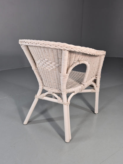 Vintage Rattan Lounge Chair White Painted 1970s Retro EB11219 VBER8