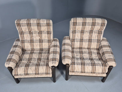 2 Vintage Danish Lounge Chair Brown and Cream Wool Retro 1970s MCM EB8494 MNOR - UKDK FURNITURE