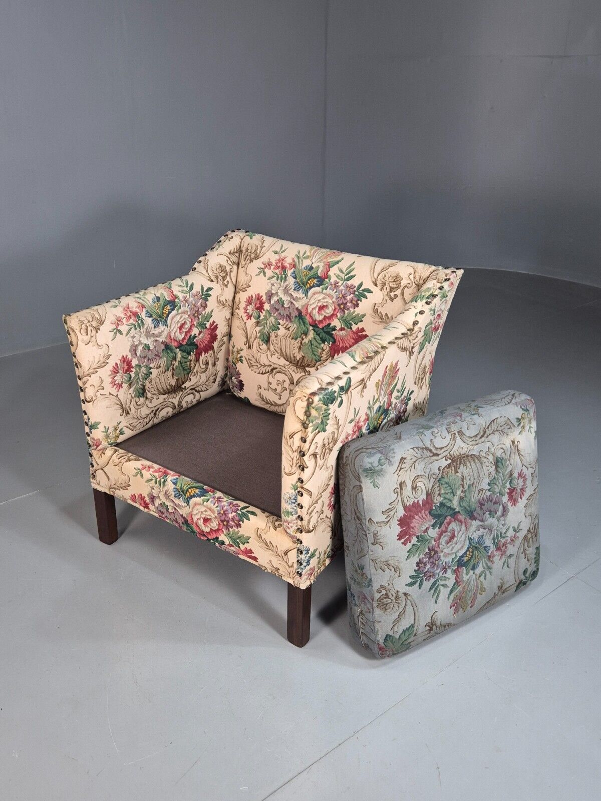 Vintage Danish Lounge Chair Floral Upholstery Retro 1950s EB7869 MNOR - UKDK FURNITURE