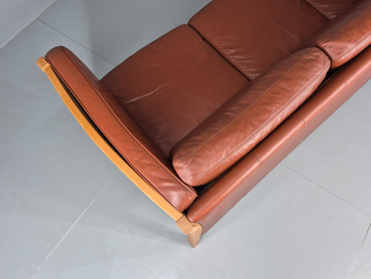 Vintage Stouby 3 Seat Sofa Reddy Brown Leather Mid Century Retro EB10528 M3SS18