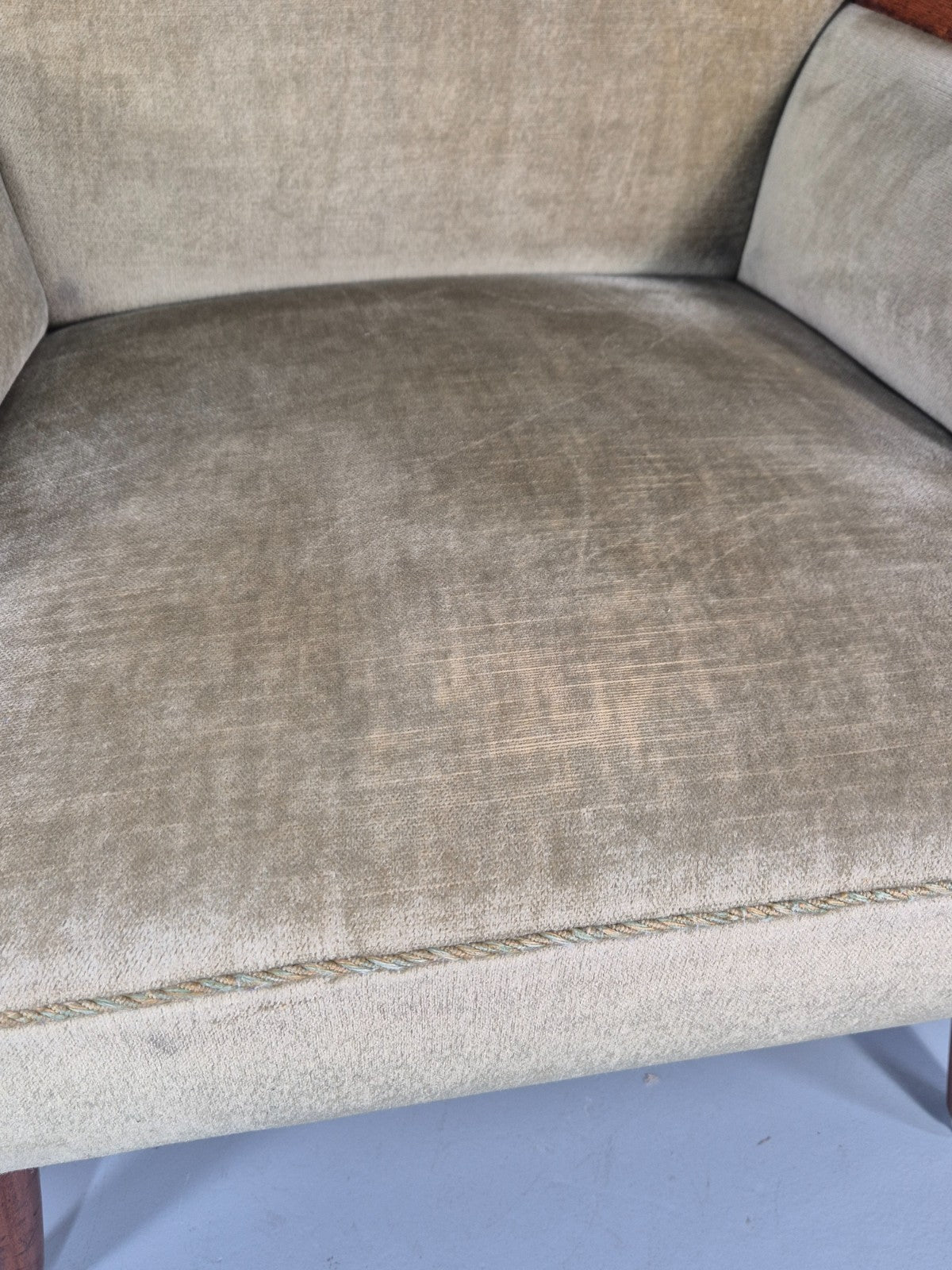 Vintage Mid Century Lounge Chair 1960s Green Velour Teak Detail EB11296 MNOR4