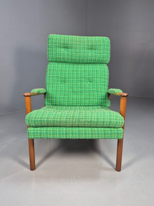 Vintage Danish Lounge Chair Green Wool Beech Frame Retro 1960s MCM EB8502 MNOR - UKDK FURNITURE