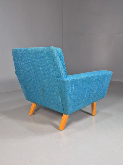Vintage Swedish Lounge Chair Blue Wool Retro 1960s MCM EB7894 MNOR - UKDK FURNITURE