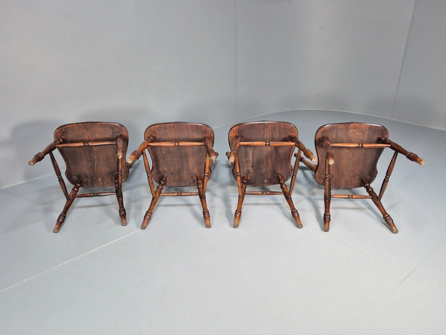 4 Vintage American Windsor Dining Chairs Solid Oak 1900s Antique EB10703 VDIN9