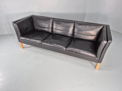 Vintage 3 Seat Sofa Danish Black Leather Mid Century Retro 1980s  EB10471 M3SS6